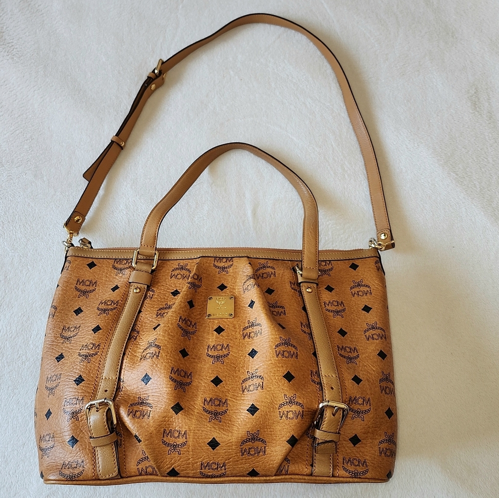 MCM Tan Shoulder Bag with Leather Texture